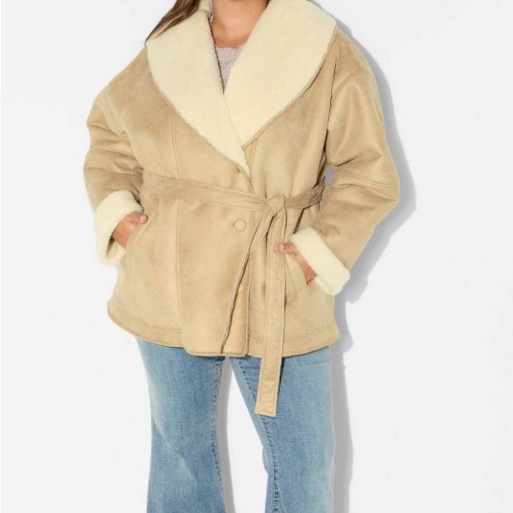 Wild Fable Sherpa Lined Faux Suede Jacket – Size L – New With Tags